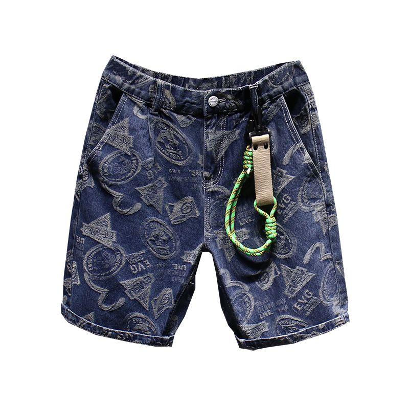 MenJacquard   Fashion  Print Shorts for Men's Loose Straight Casual Denim Shorts