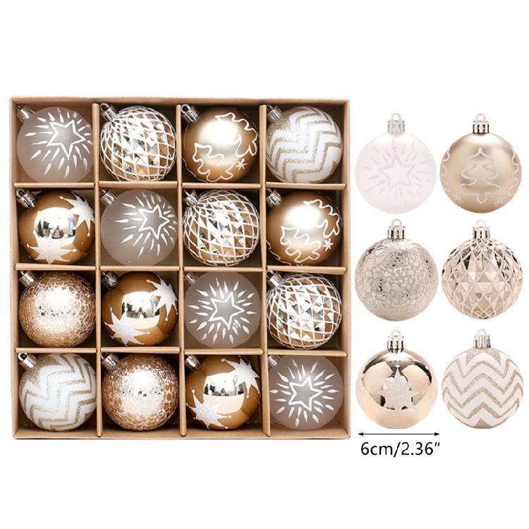 Pack of 16 Champagne Gold White Christmas Tree Traditional Pendant Ornaments