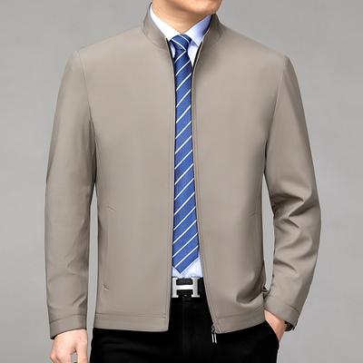 Nouveaux vestes pour hommes haut de gamme printemps et automne soie de mûrier col montant vestes fines d'âge moyen hauts pour hommes vestes grande taille