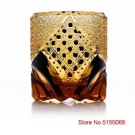 Japanese Black Warrior Armor Edo Kiriko Whisky Rock Glass Amber Crystals Whiskey Cup High-end Wine Glass Hand Cut Brandy Snifter
