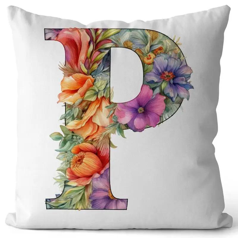 English Letter Flower Print Sofa Cushion Cover Suitable For Home Living Room Decoration Hotel Hospital Dormitory Pillow