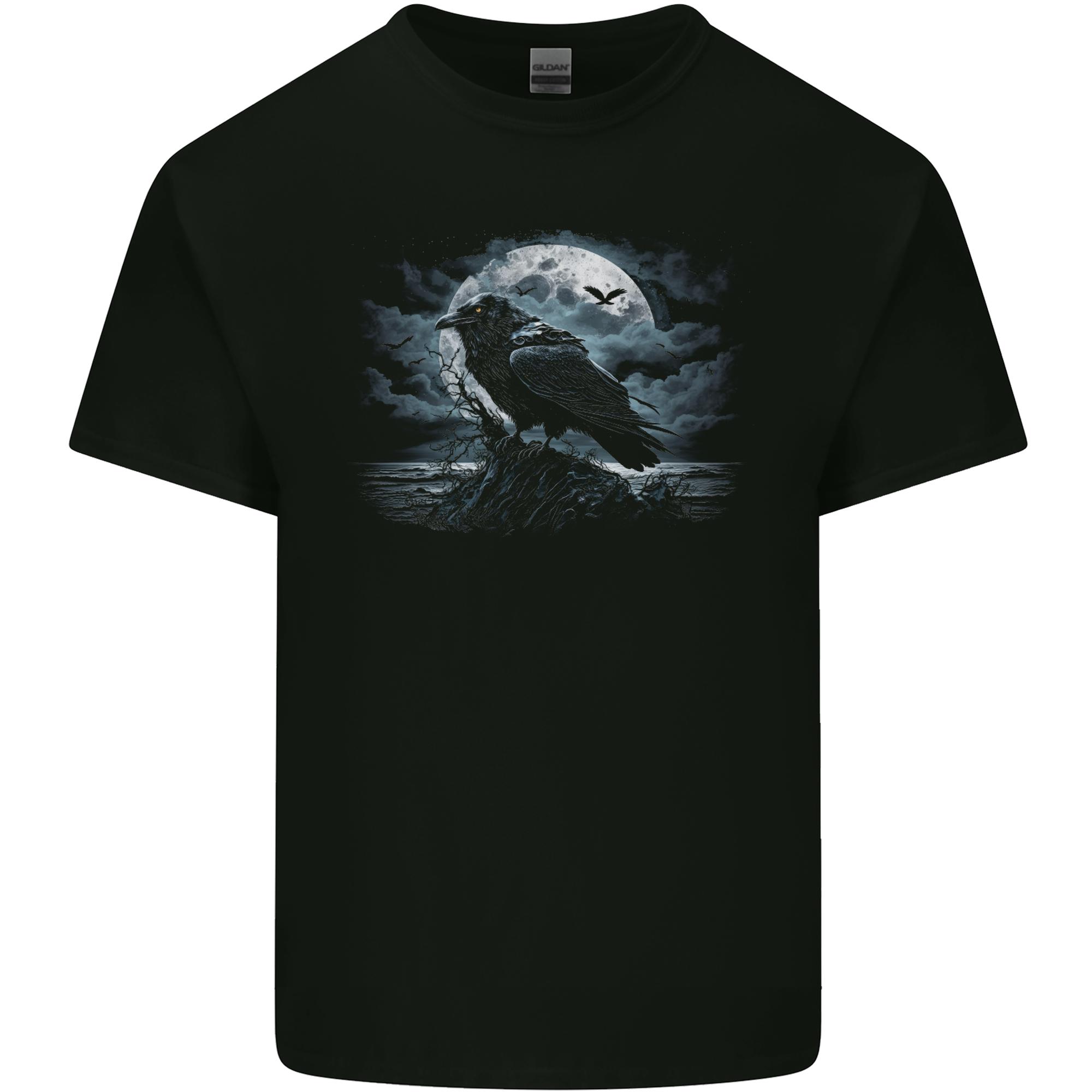 Raven Ocean Full Moon Crow Viking Unisexs Light Cotton TShirt S