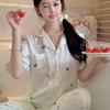 Butterfly Printing Ice Silk Summer High-Value Pajamas Women'S Short-Sleeved Trousers Loose Loungewear Foreign Trade