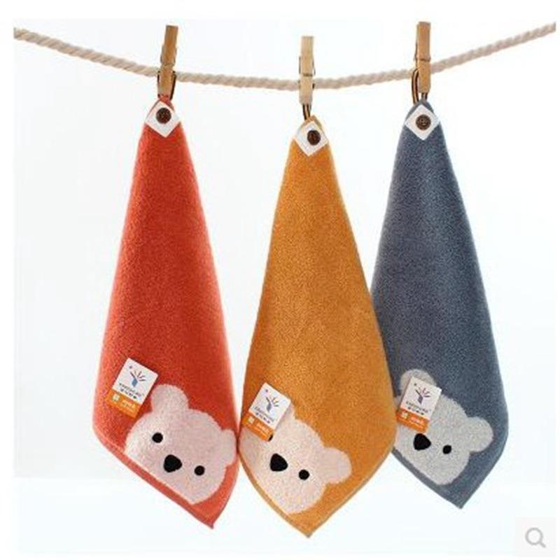 Children Towels Boys Girls Kindergarten Cartoon Bear Pattern Hangable Hand Towel Cotton Baby Face Towel Kids Beathroom Products
