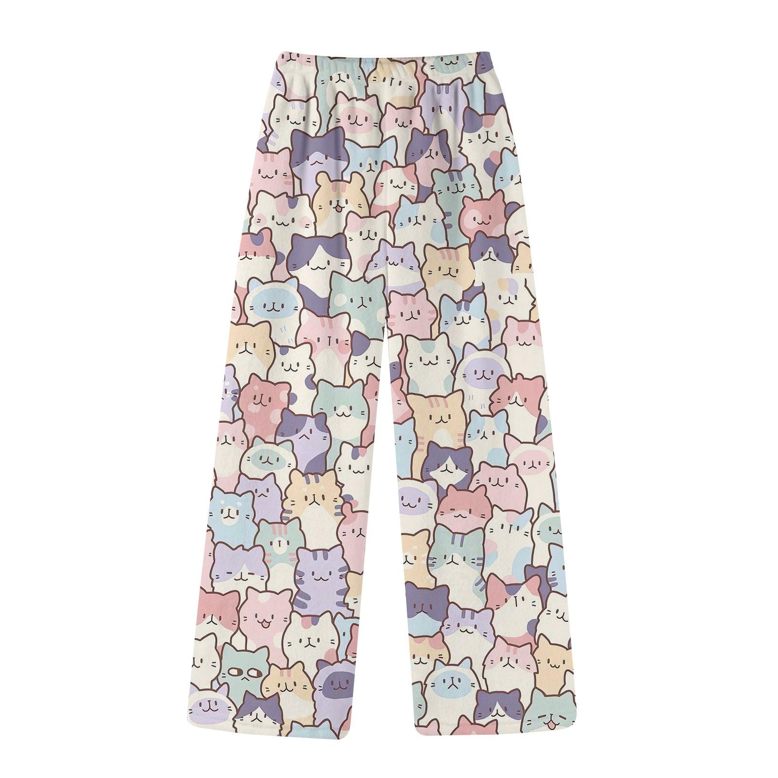 

Женские пижамные брюки, длинные фланелевые пижамные штаны, мягкие кавайные пижамы, аниме-мультфильмы, удобные зимние пижамные штаны M винный