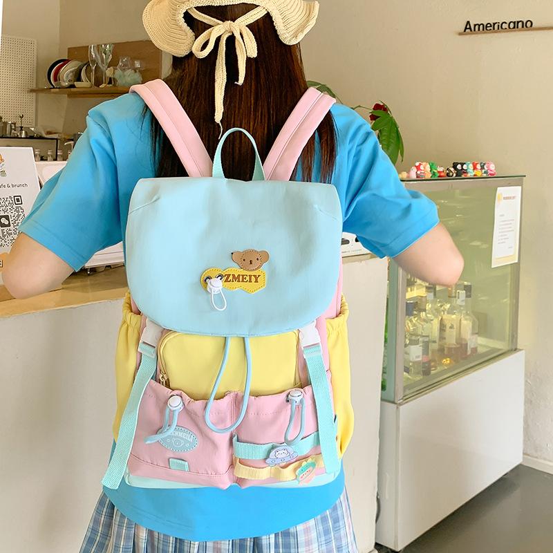 High value Dopamine Cute Backpack Bag Female Junior High School Students Contrast Color Large Capacity Niche Design Backpack
