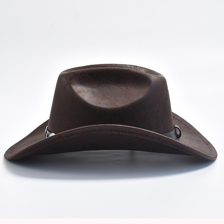 Faux Leather Western Cowboy Hat For Women Men Vintage Gentleman Cowgirl Jazz Hat Sombrero Hombre