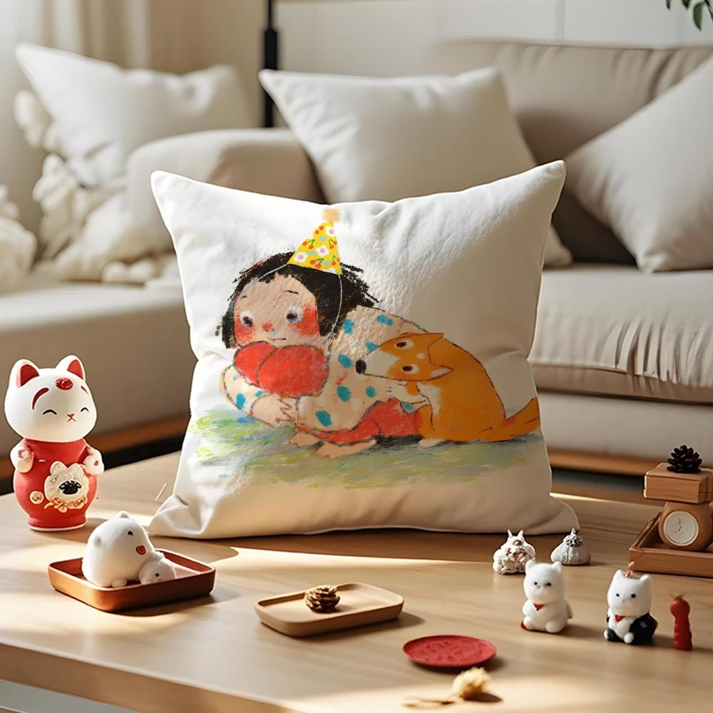 Illustrations Of Everyday Life Cushion Cover Anti-dustmite Pillowcase Invisible Zipper Silky Short Plush Sofa Cushion Cover