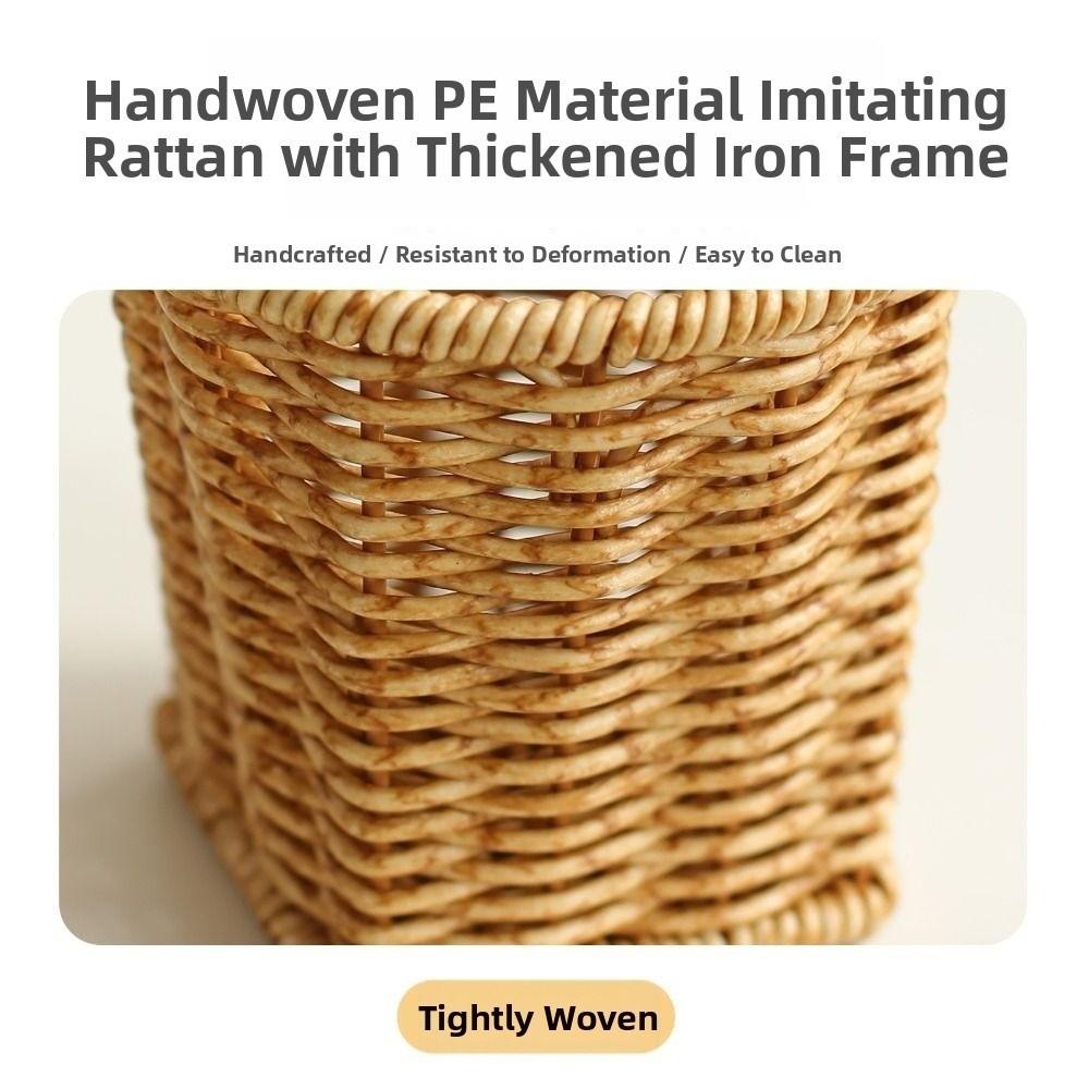 Rustic Style Imitation Rattan Storage Bucket Simple Plastic Pen Holder Household