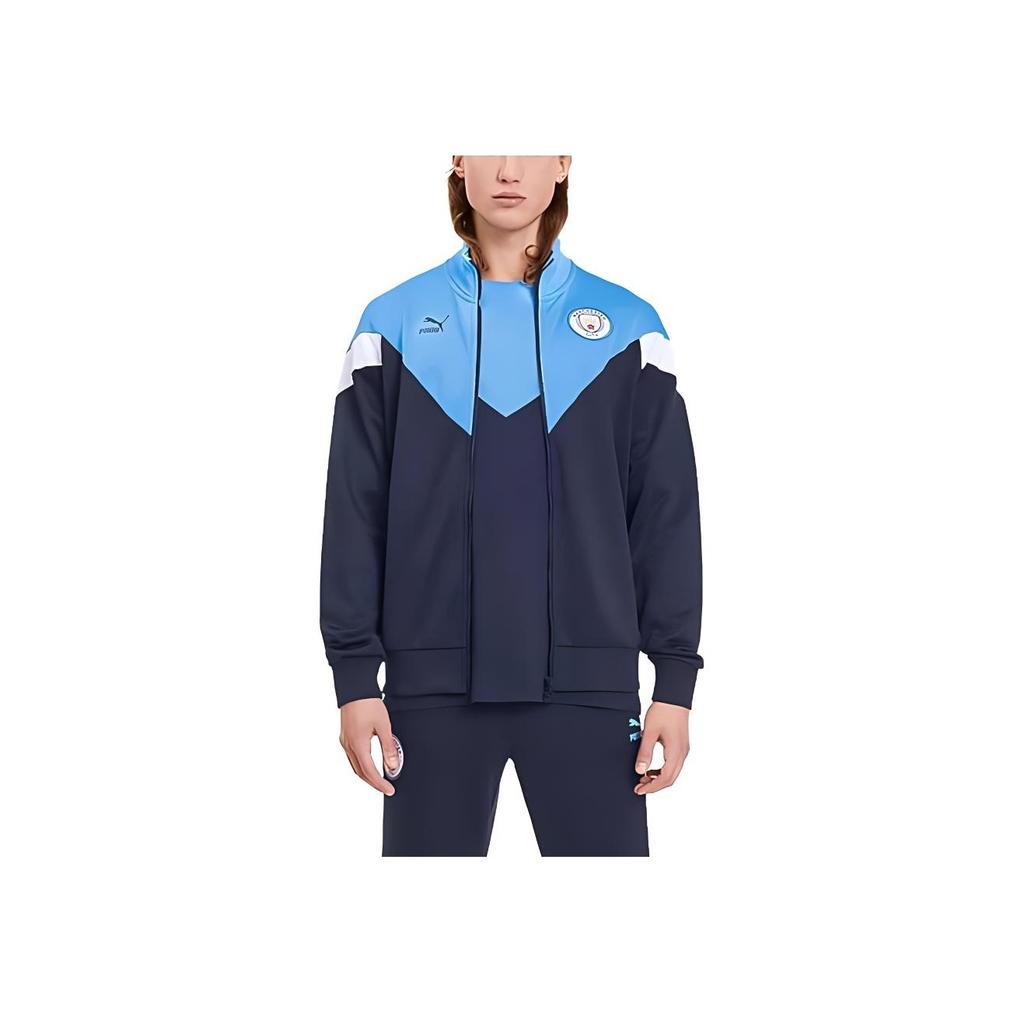 Puma Mcfc Logo Pattern Comfortable Warm Windproof Waterproof Stand Collar Color Block Jacket Men Jacket Light-Blue 756664-25