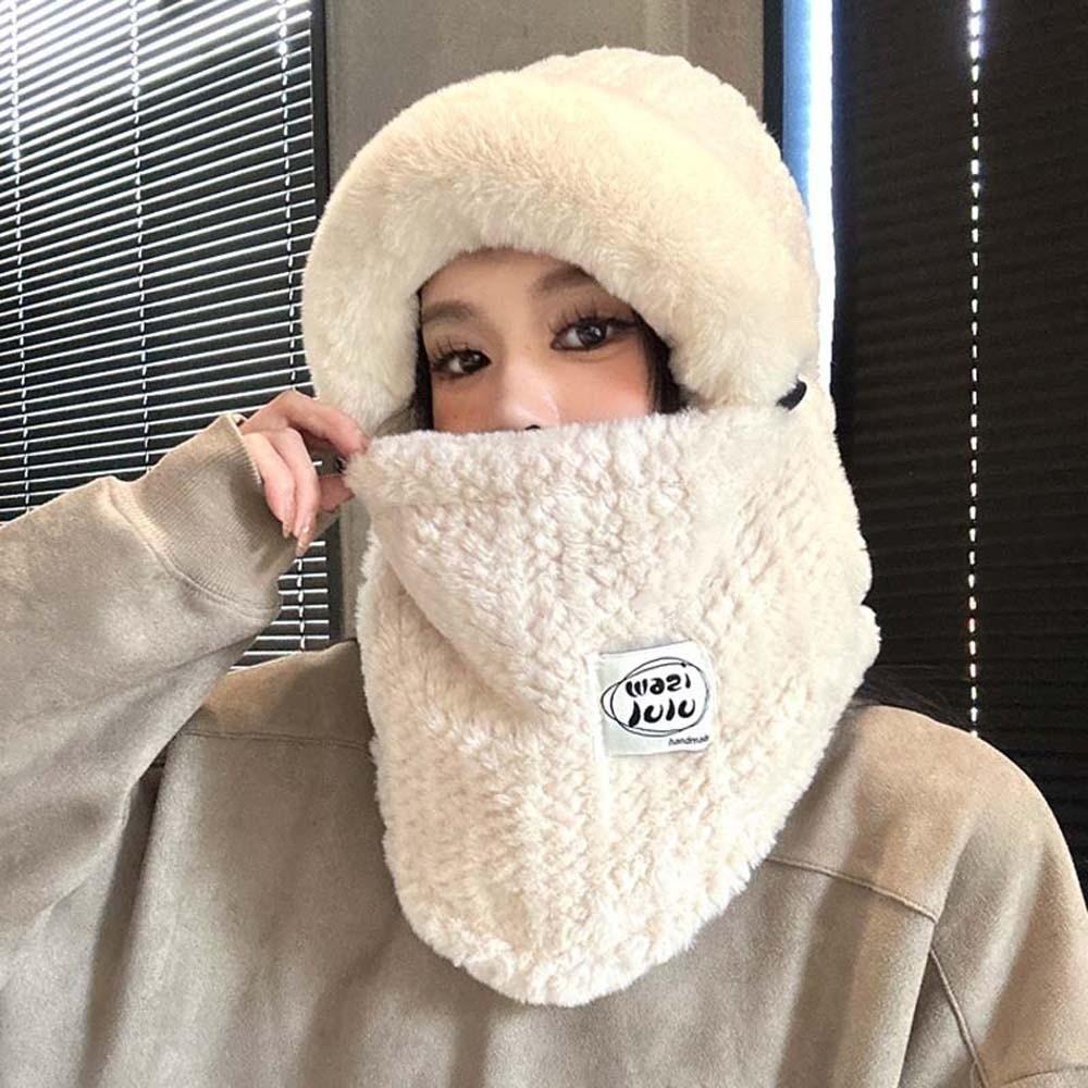 Plush Winter Integrated Scarf Cap Soft Cold Proof Scarf Versatile Pullover Mask Cap  Anti-cold