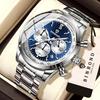 BINBOND Accurate Quartz Watches For Men Luxury Auto Date Chronograph Luminous Waterproof Men's Watch Stainless Steel Reloj