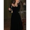 Little Black Dress Golden Velvet Dress Women's New Temperament Waist Celebrity Style Dress