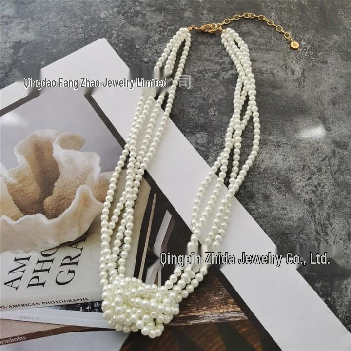 

Винтажное многослойное ожерелье с узлами из стеклянного жемчуга в стиле ретро Гонконг для элегантных женщин