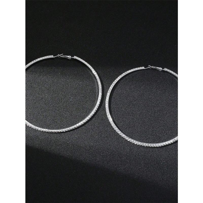 1 Pair Unique Exaggerated Large Hoop Earrings for Women, Fashionable Rhinestone Embellished Big Circular Ear Rings