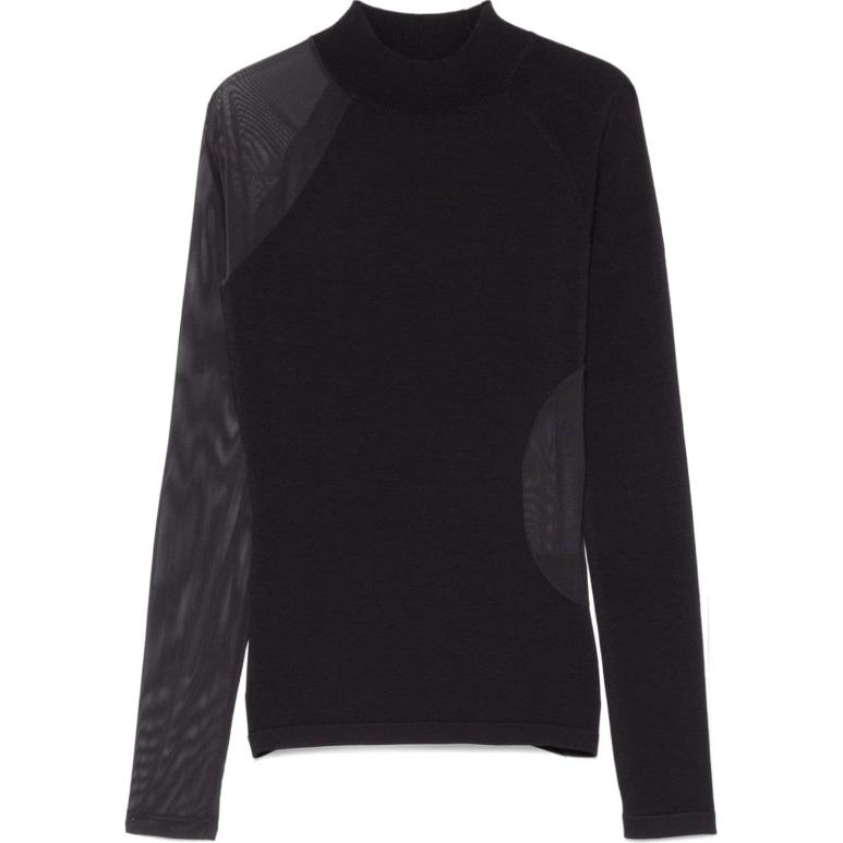 

Y-3 Solid Color Sheer Mock Neck Pullover Long Sleeve T-Shirt Women tops Black IW7489 M