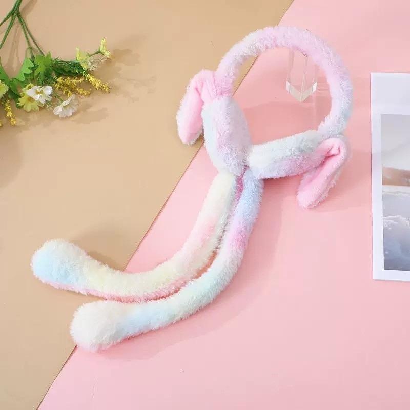 Colorful Moving Bunny Ear Muffs for Girls - Manual Posable Floppy Ears Soft Plush Windproof Winter Ear Warmers