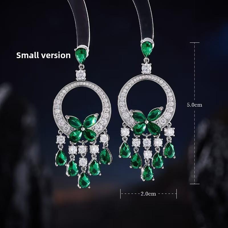 High-end Micro-inlaid Zircon Green Butterfly Fringed Heavy Industry Earrings French Light Luxury Dress Accessories
