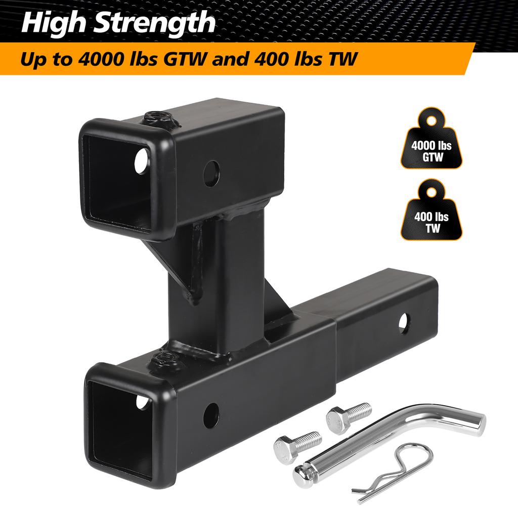 Double Dual Hitch Extension With Bolt Nut Kit Fits For 2" Extender To 10" Max Length Adjust 7-1/2 Inch Riser or Drop 4,000 Lbs