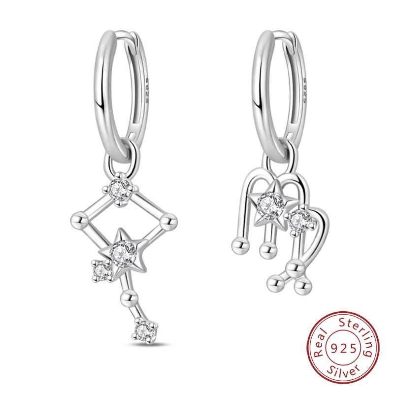 New 925 Silver Hoop Earrings Twelve Constellation Pendant Hoop Earrings For Women Fashion Birthday Jewelry Gift