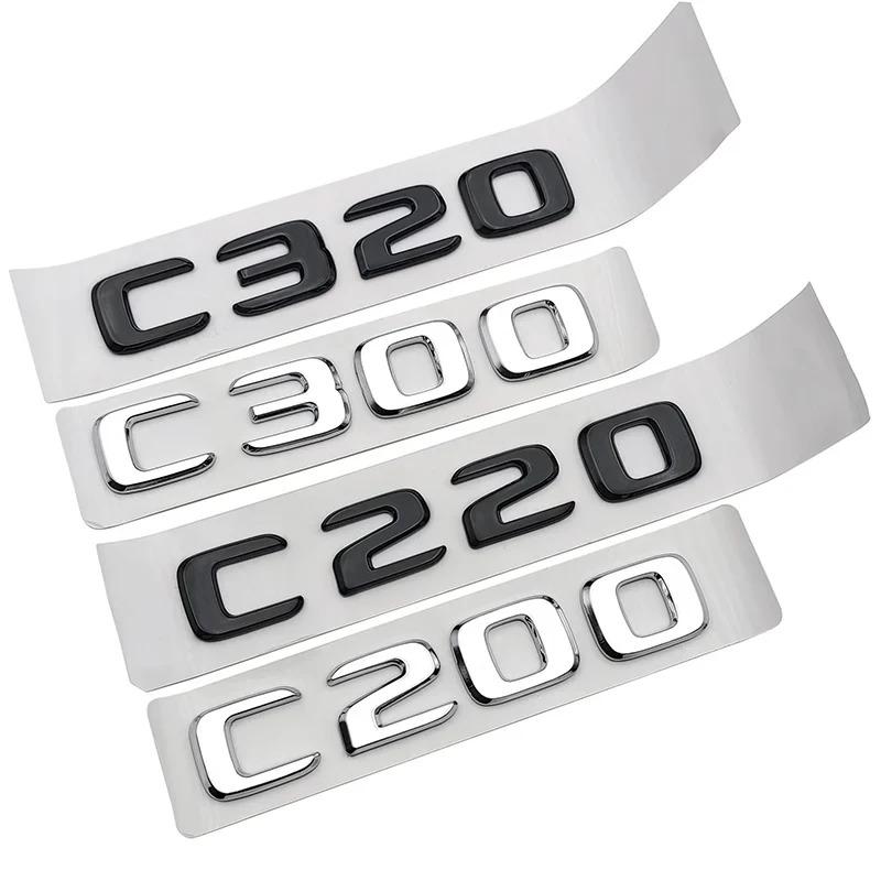 FCUI6 ABS Black Chrome Letters 3D Car Trunk Letters Badge For Mercedes Benz C 200 220 300 C200 C220 C300 C320 Logo Sticker Accessories