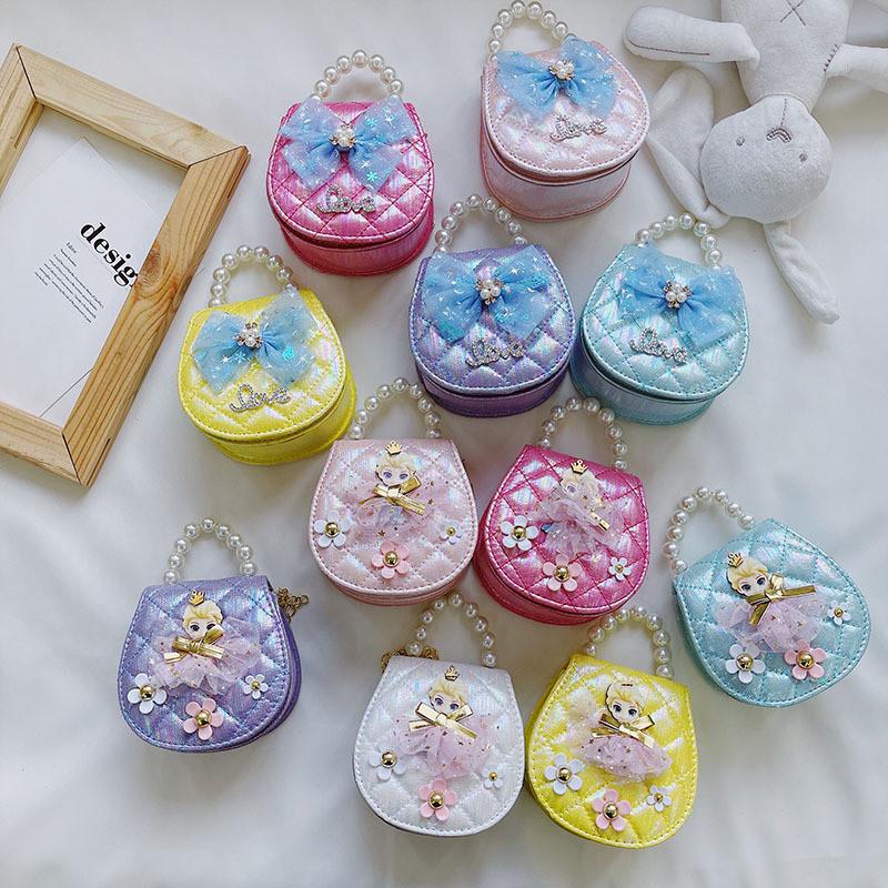 Adorable Mini Pu Leather Princess Handbag For Kids With Stylish Pearl Accents