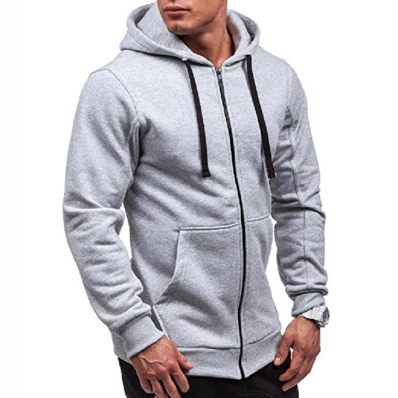 Men's Spring Casual Fashion Solid Color Sweater Men's Long-sleeved Sports Hooded Top Zipper Cardigan Sweater