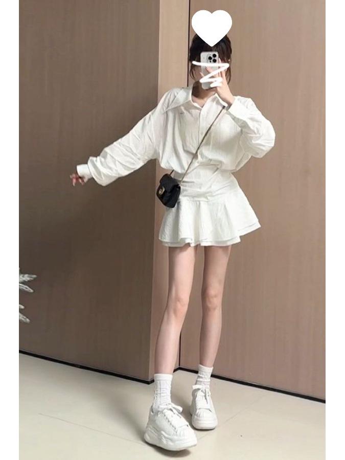 Women's White Shirt Dress - Autumn 2025 Korean Style Outfit