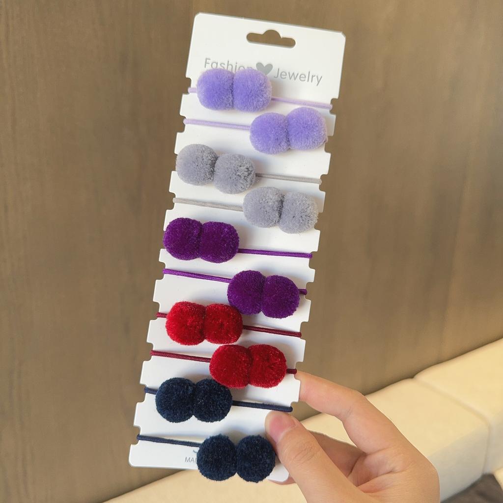 10Pcs/lot Girls Double Plush Ball Hair Ropes Set For Kids Solid Color Scrunchies Elastic Hair Bands Hair Accessories