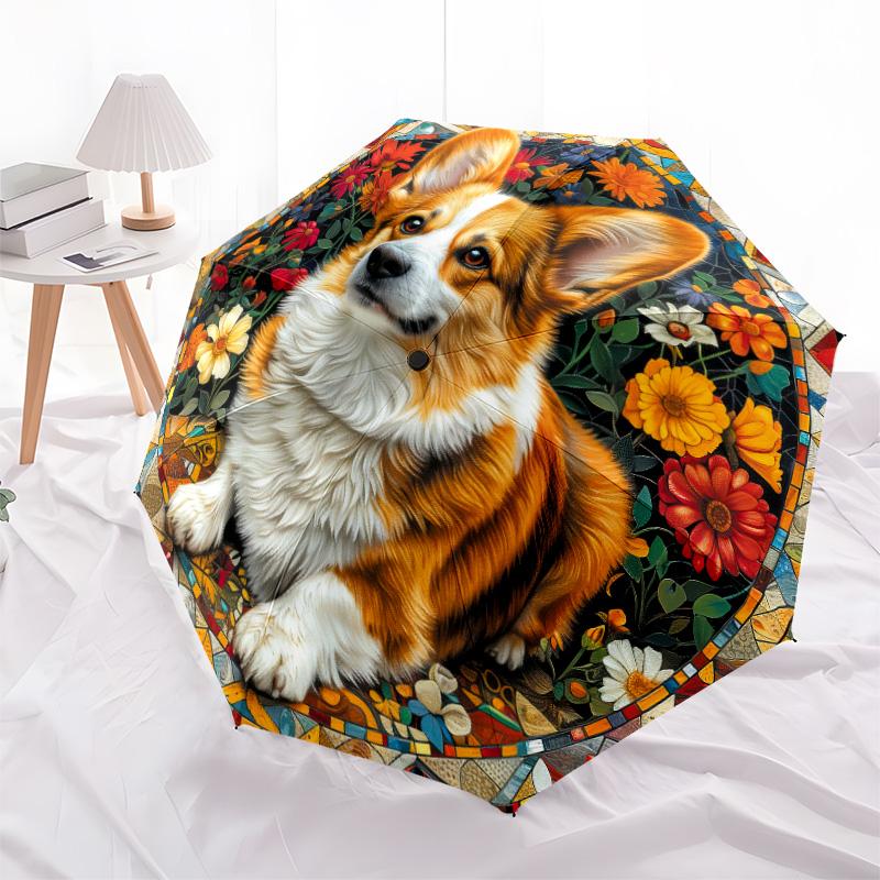 1pc Dog Lover Cute Pet Chihuahua VIP Border Collie Dog Umbrella Portable Folding Umbrella Iron Frame Hole Bone Structure Outdoor Home Umbrella H2
