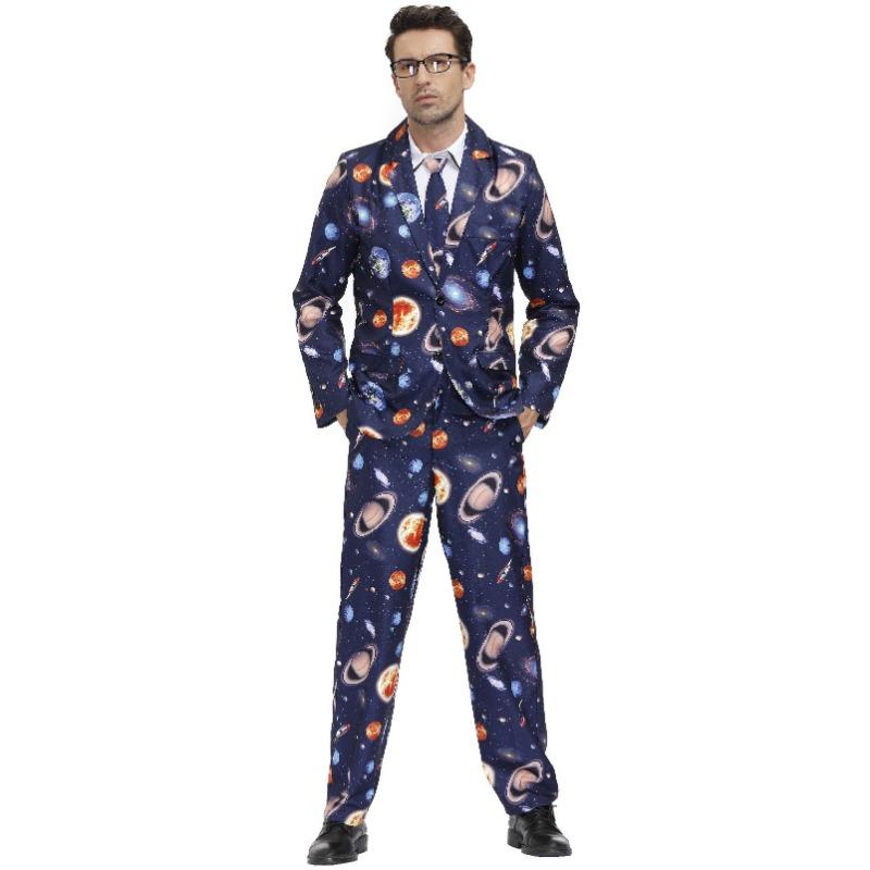 M-XL Men's Print Craze Suit Clown Costume, Halloween Holiday Disco Suit for Men