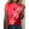 Plus Size Flower & Butterfly Print T-shirt, Casual Short Sleeve Crew Neck Top For Spring & Summer, Women's Plus Size Clothing