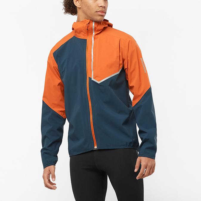 SALOMON Bonatti Trail Waterproof Color-Block Zip-Up Hooded Jacket Men Jackets Burnt-Orange LC2135500