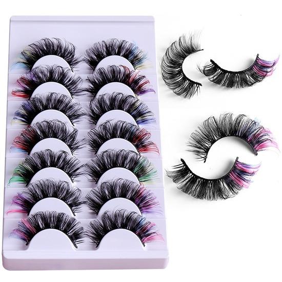7 Pairs of Colored Hair-fried False Eyelashes with Multi-layer Thick Cross Mink Fur Lashes Mink Individual Lashes Extension Eyelashes Extension Kit