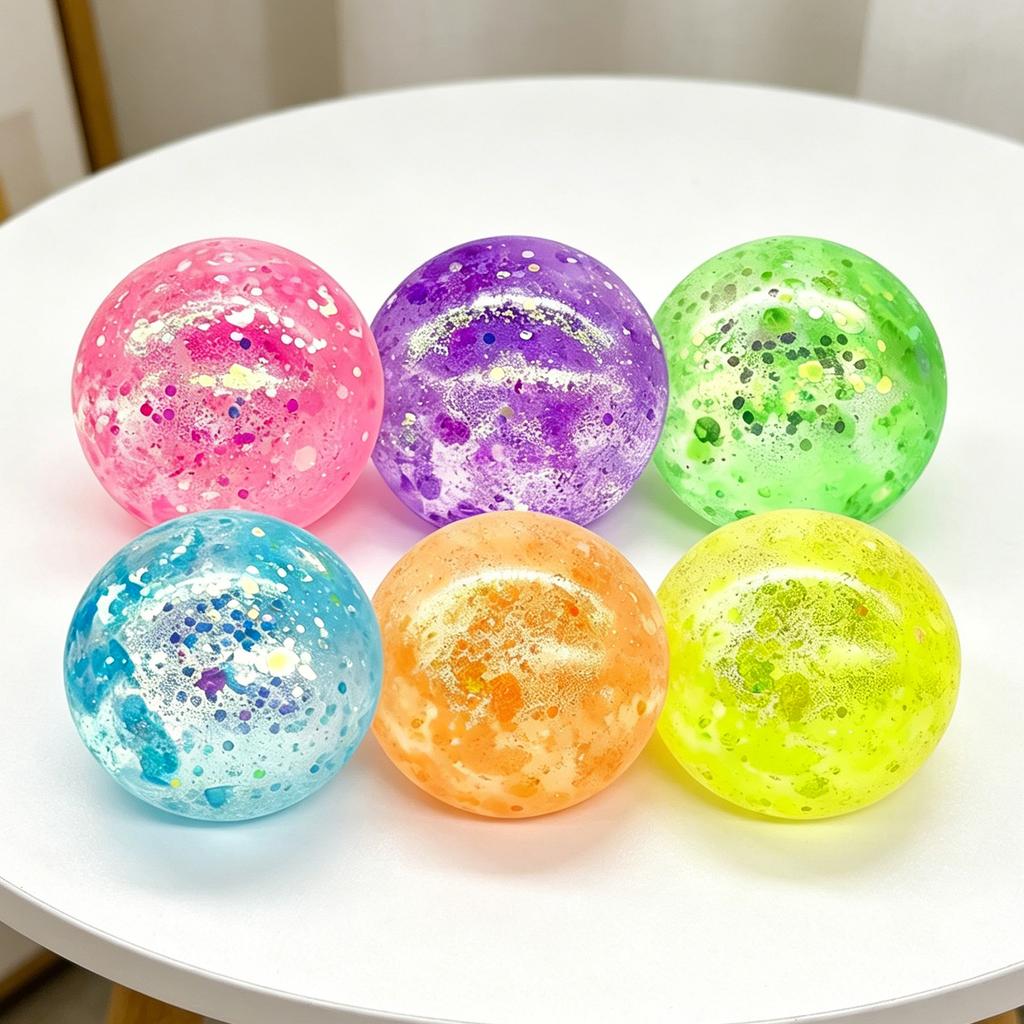 TPR Glitter Stress Relief Ball Slow Rebound Squeeze Ball Sensory Fidget Toy for Students and Adults Durable Soft Material