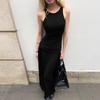 Women's Black Halter Maxi Dress Sleeveless Slim Fit Casual Commute Dress