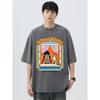 Carrying A Catlearn About Society Washed Retro Male Tops Summer Loose T-Shirt Cotton T-Shirt Clothes Casual T-Shirts