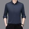 Men Shirt Lapel Long Breasted Shirt Color Elastic Fabric Tops Pure Sleeve Single Lightweight Breathable Shirt