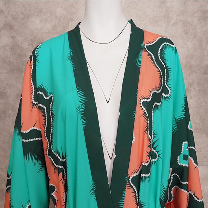 Grün Vintage Bikini Set Vertuschungen Retro Sommer Strand Kimono Kleid Frauen Sommer Beachwear Badeanzug Cover Up A1481