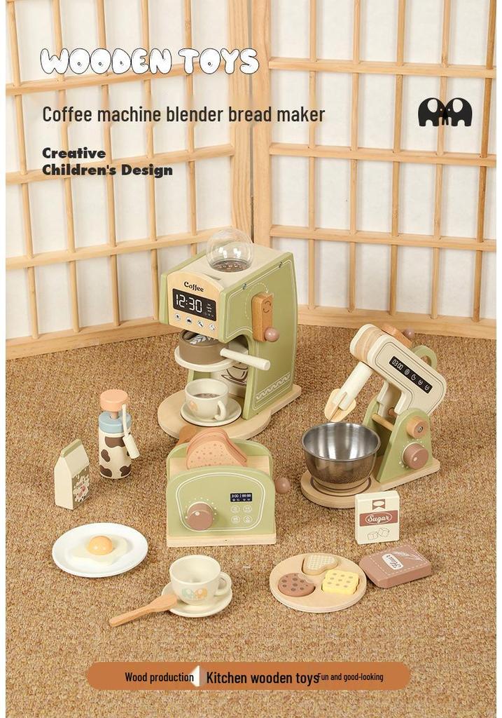 Wooden Toy Coffee & Milk Tea Maker - Parent-Child Interactive Kitchen Playset
