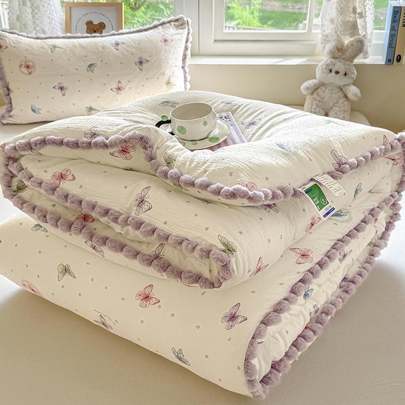 Verdickte Winterspitze Pompon Steppdecke – Warme Baumwolle für Einzel-/Doppelwohnheim, Frühling/Herbst