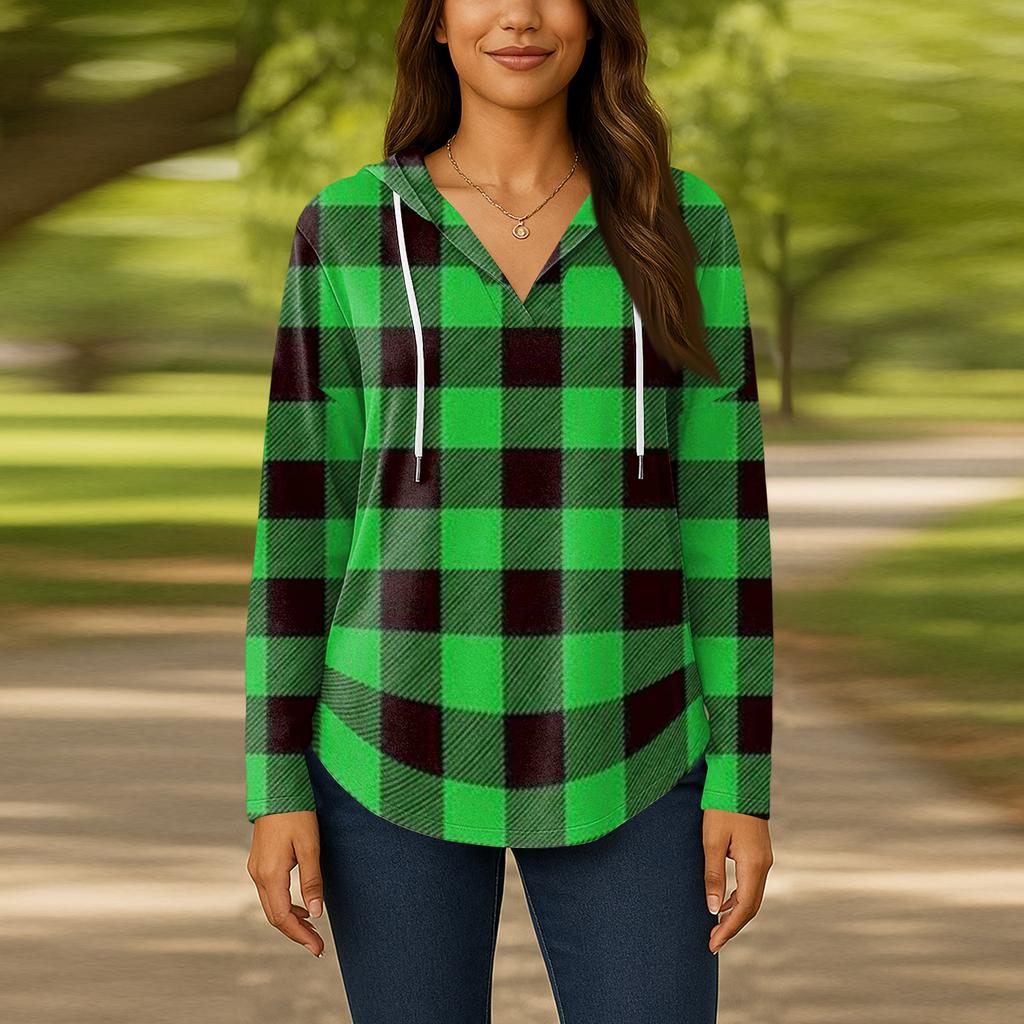 Damenmode Kapuzenpullover V-Ausschnitt Langarm Geblümter Kordelzug Lässig Locker Pullover Tops