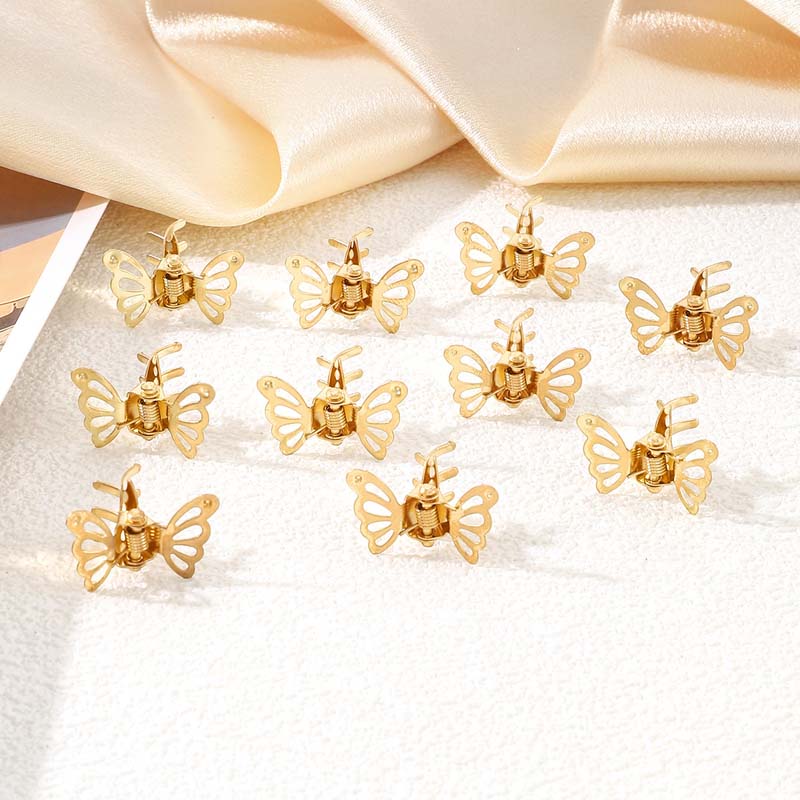 10Pcs/Set Gold Color Butterfly Shape Small Hair Claws For Women Girls Sweet Metal Hollow Mini Hair Clips Hair Accessories