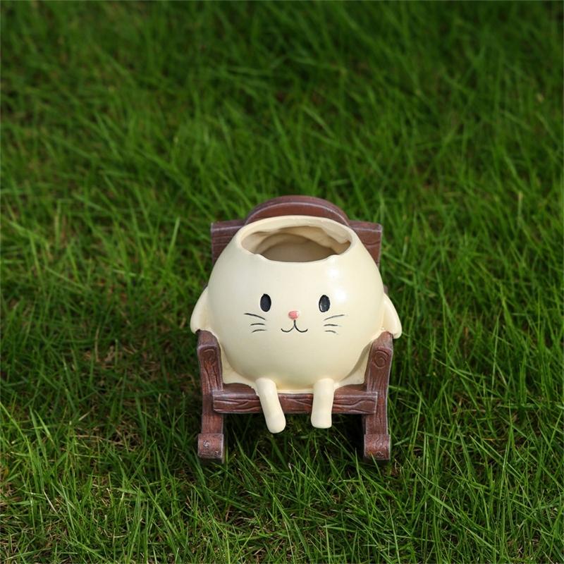 Playful Feline Shape Planter With Rocking Chair Design Lightweight Resin Flower Pot Decoration Fit for Home Balcony Desk