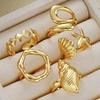 Ocean Beach Ring Men Women Golden Starfish Shell Sea Snail Finger Ring