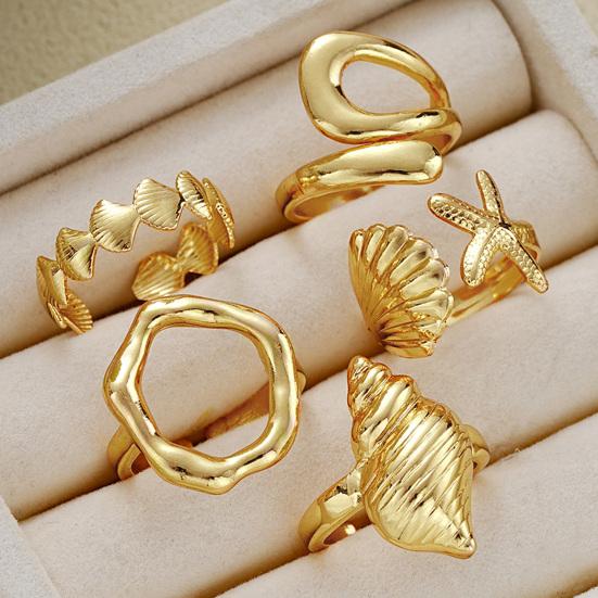 Ocean Beach Ring Men Women Golden Starfish Shell Sea Snail Finger Ring