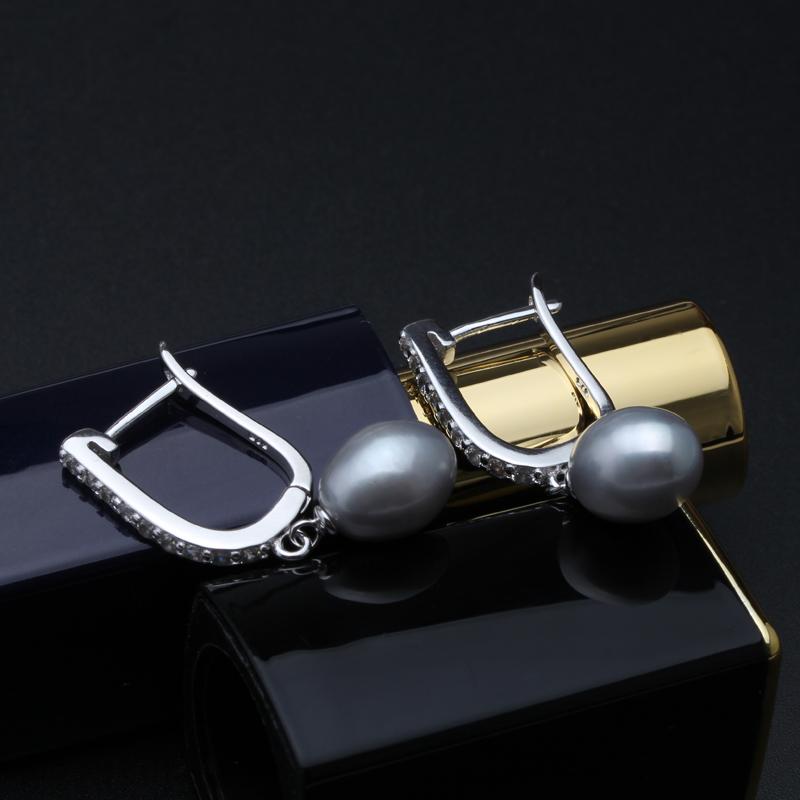 Real Freshwater Grey Pearl Earrings for Women,classic 925 Sterling Silver Earrings Birthday Gift