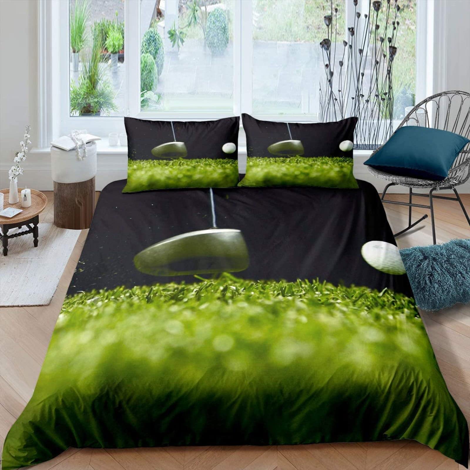 

Golf Comforter Cover Kit Golf Club Athlete Twin Size Bed Ensemble Plush Microfiber Fabric Grass Leaf Branches Sports Game Theme Full Size King Size EU single(135x200cm)