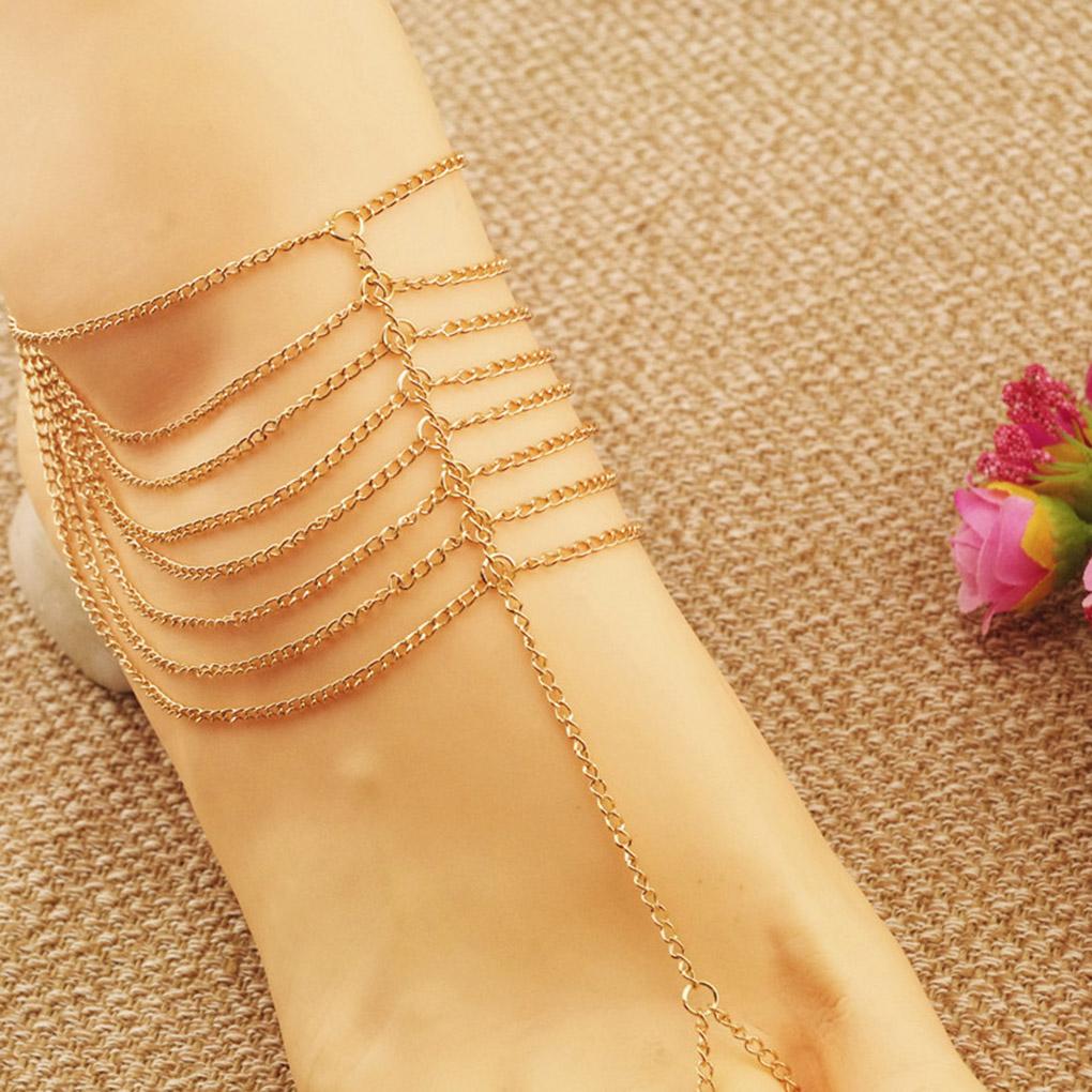 Women Toe Anklet Multilayers Alloy Anklet Chain Girls Beach Pool Party Jewelry