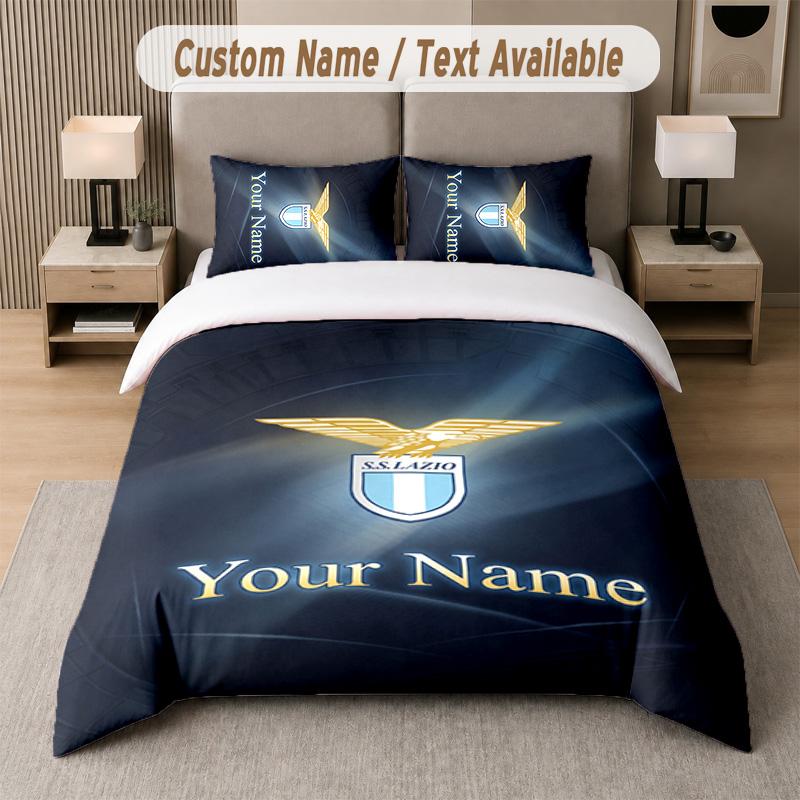 Ensemble de literie Design Lazio FC Texte personnalisé 1 Housse de couette & 2 Taies d'oreiller